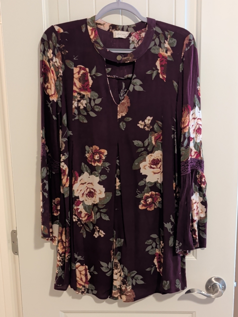 Altar'd State - Floral Long-Sleeve Tunic Dress - Deep Purple